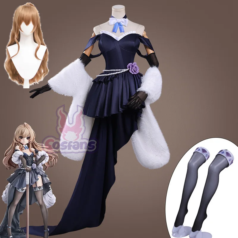 

Anime Tiger×Dragon Aisaka Taiga Cosplay Black Evening Dress Princess Skirt Plush Wrap Wig Woman Halloween Carnival Suit