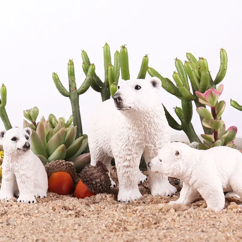 OozDec 3Pcs Polar Bear Animal Model Set,Realistic Solid Animal Figurine Decoration, Kids Birthday Gift