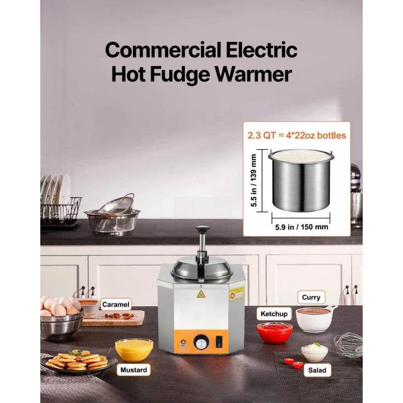Commercial Electric 2.4 Liter Cheese Dispenser Pump Stainless Steel Heated 86-230 ° F Temperature Adjustable Hot Gummy