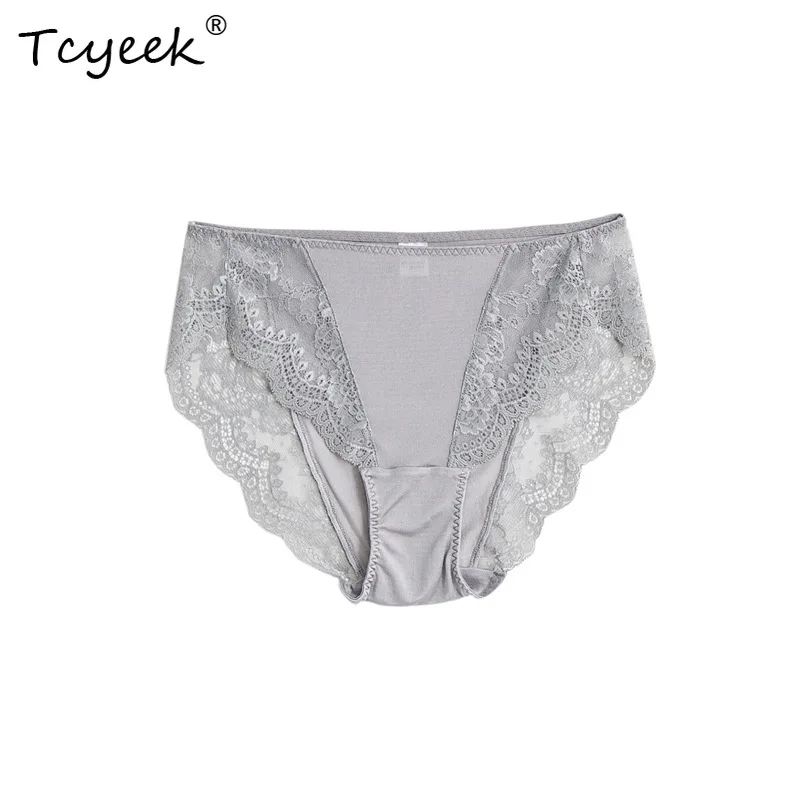 

Tcyeek 3 шт. 100% шелковые женские трусы со средней талией, кружевные сексуальные летние новые тонкие дышащие треугольные трусики P37816QC