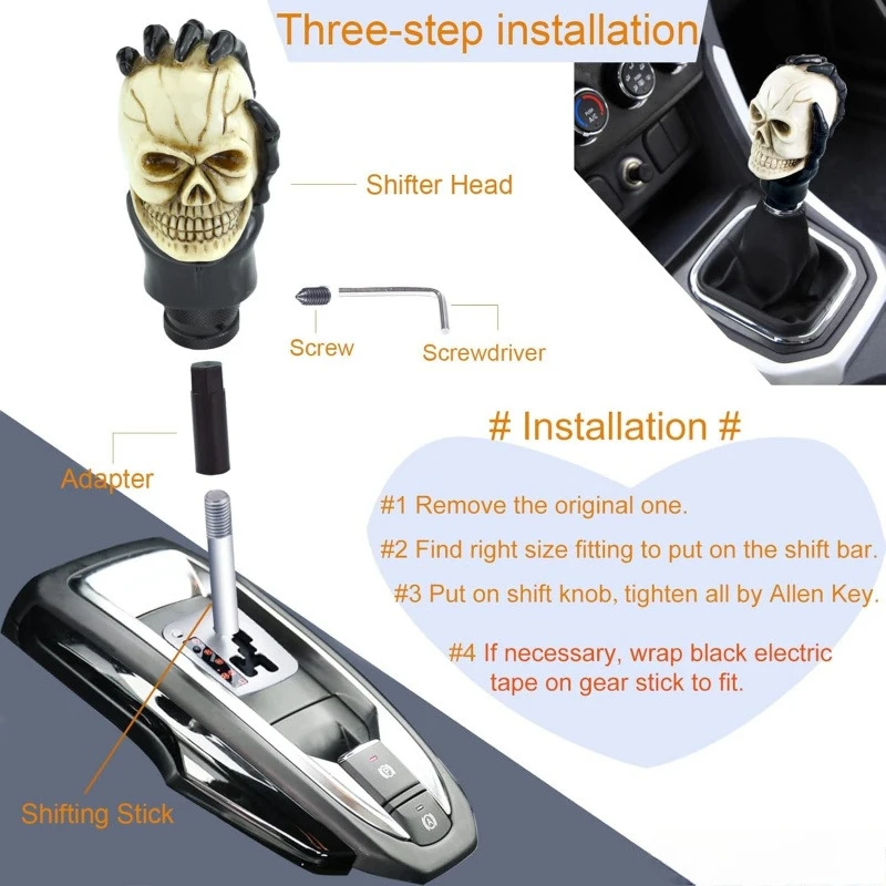 Skull Shifter Knobs Car Racing Gear Lever Stick Skeleton Shift Handle Fit Most Manual Automatic Vehicles Trucks