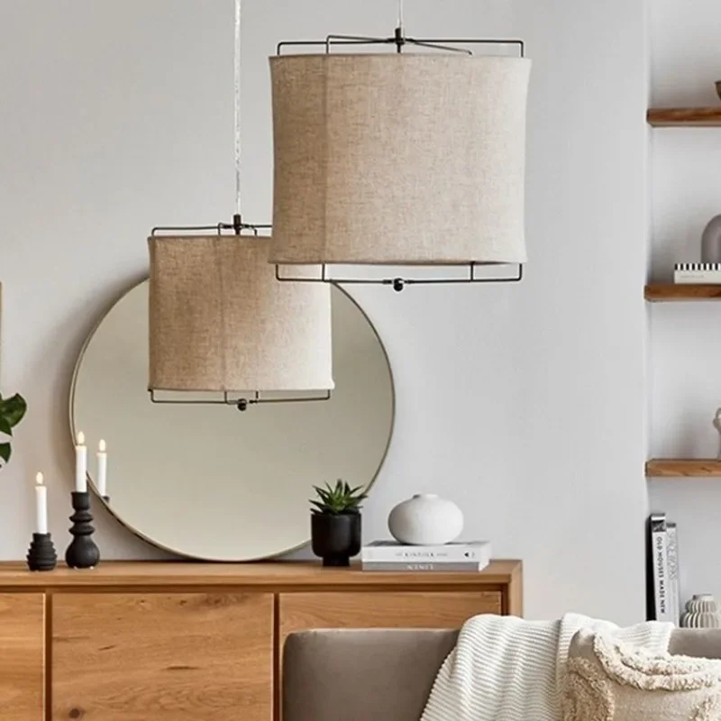 Nordic medieval cloth hemp pendant lamp for restaurant ins bedroom retro dining fabric Wabi-sabi chandelier
