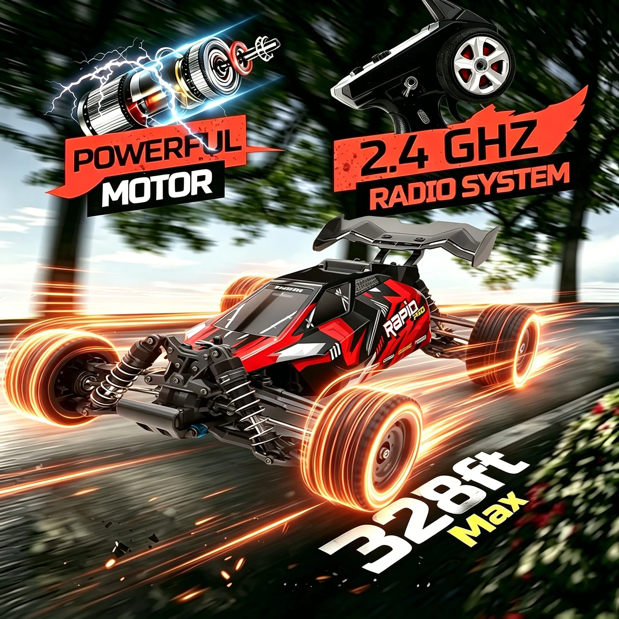 2,4GHz Bürstenloser Truck 4WD RC-Auto, 75KM/H Hochgeschwindigkeits 1/16 Monster Offroad-Buggy, Allterrain-Rennspielzeugauto Perfektes Geschenk für Jungen