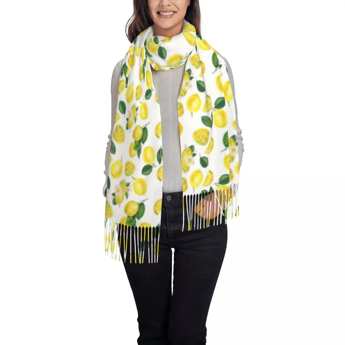 Outdoor Scarf Autumn Watercolor Fruit Pattern Shawl Wrap Yellow Lemons Print New Design Bandana Ladies Retro Head Scarves