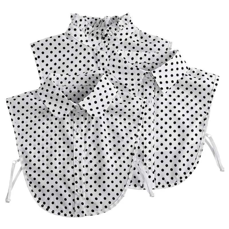 Cotton Front Tie for Women Polka Dots Fake Collar Lapel Detachable Collar Shirt Stand Detachable Female False Collar Decor