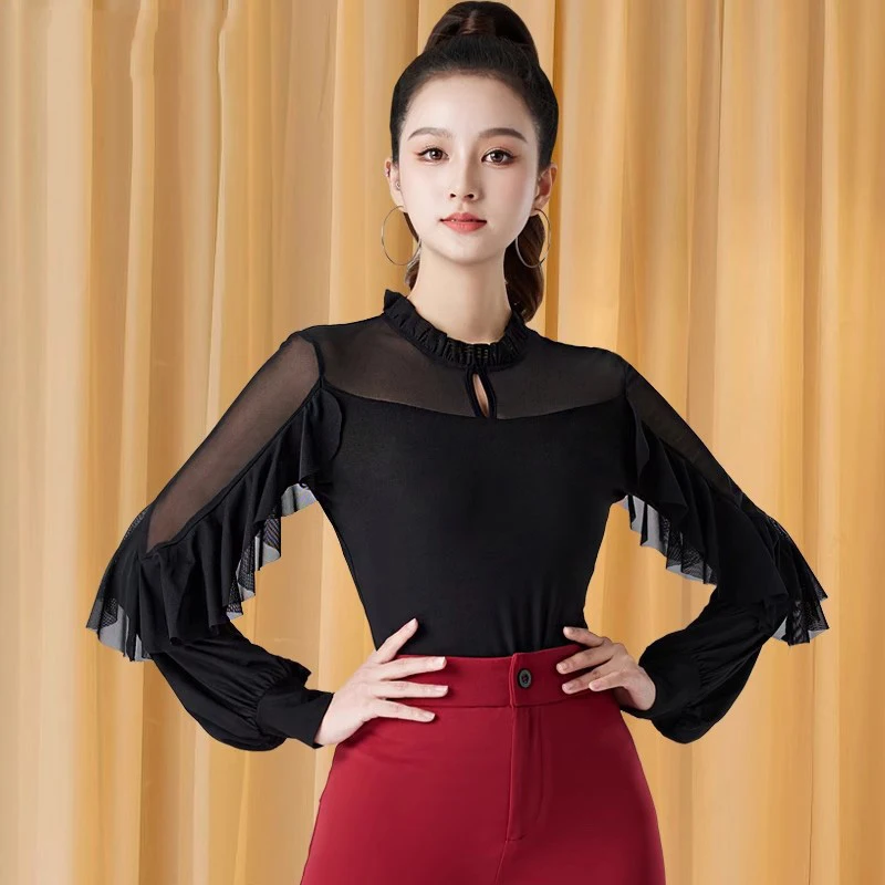 

Black Ballroom Dance Tops Long Sleeve Latin Tops Women Standard Modern Dance Clothing Tango Rumba Training Clothes AMY1377