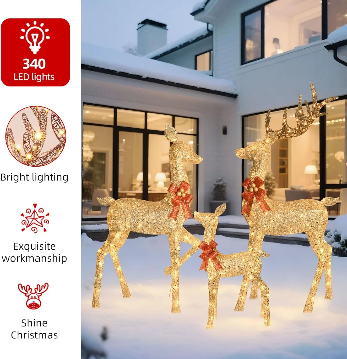 6.5 قدم زينة عيد الميلاد كبيرة الحجم في الهواء الطلق مضاءة الرنة - مجموعة عائلة غزال ثلاثية الأبعاد مكونة من 3 قطع مع 340 مبيعات دافئة · المصنع مباشرة