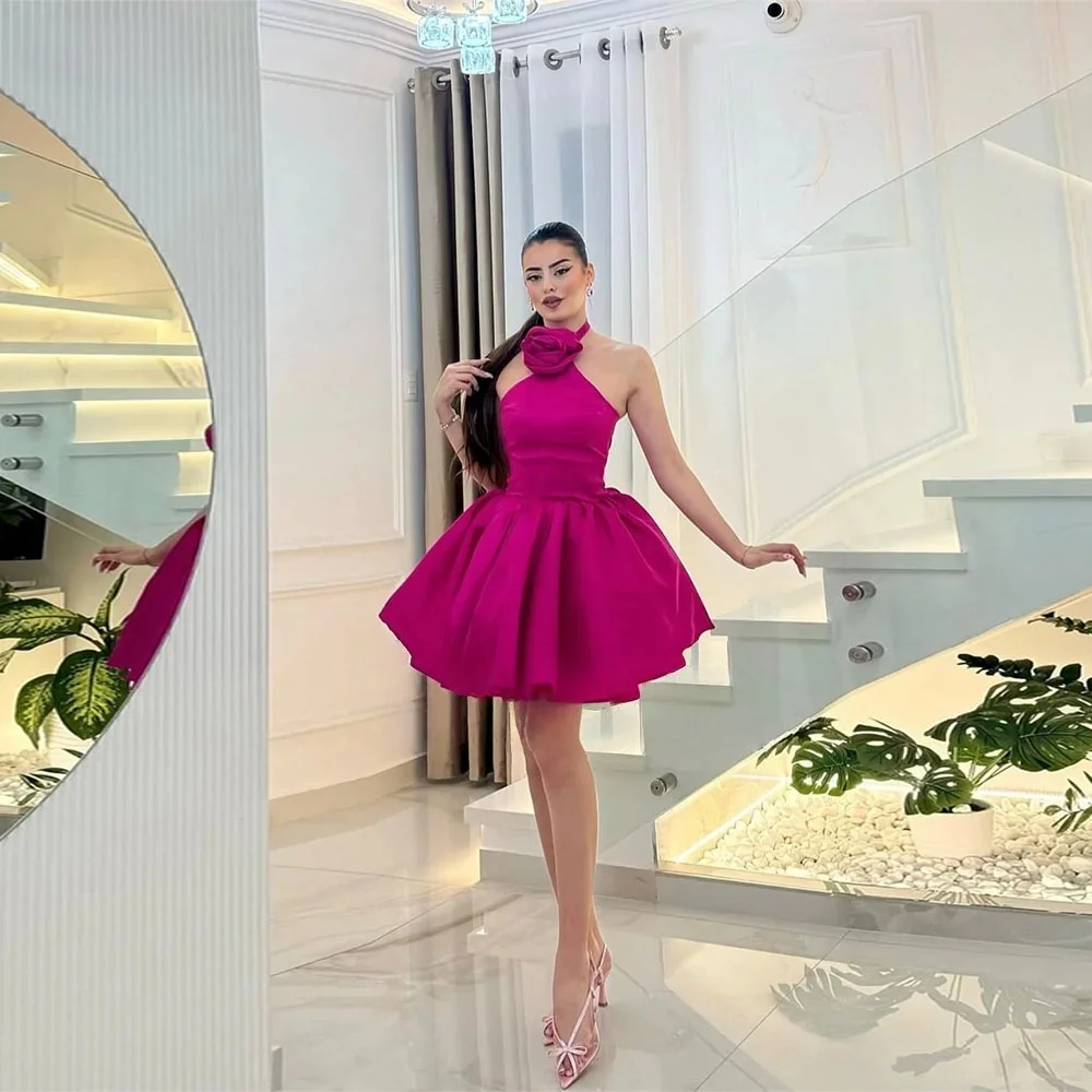 

Halter Formal Floral Short Bespoke Occasion Gown Evening Dresses Prom Pastrol Unisex Jersey Retro Dubai Saudi Arabic Customized