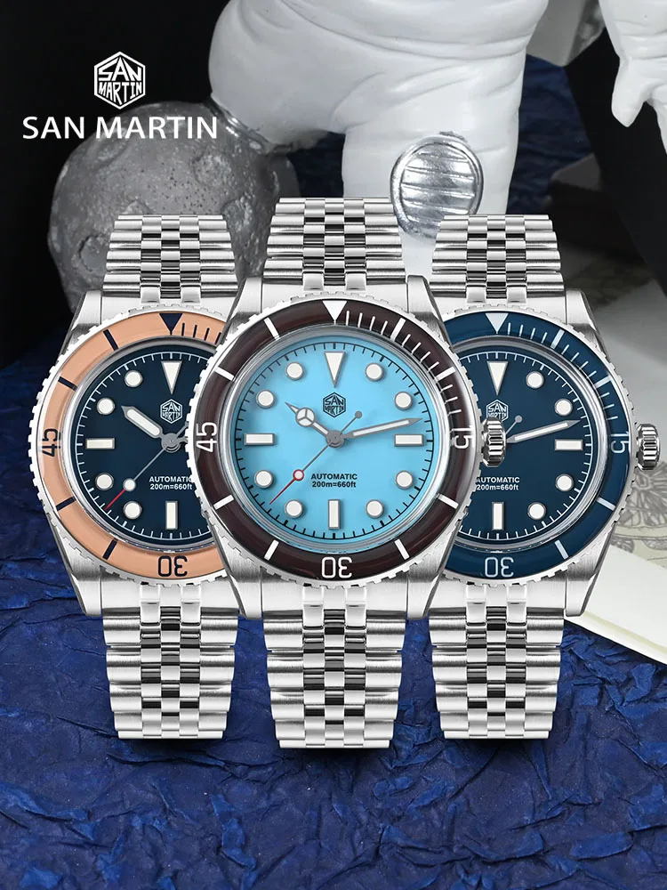 San Martin Vintage Luxury Men Dive Watch 40mm NH35 Automatic Mechanical Sapphire Bezel J-type Bracelet Waterproof 200m SN0133
