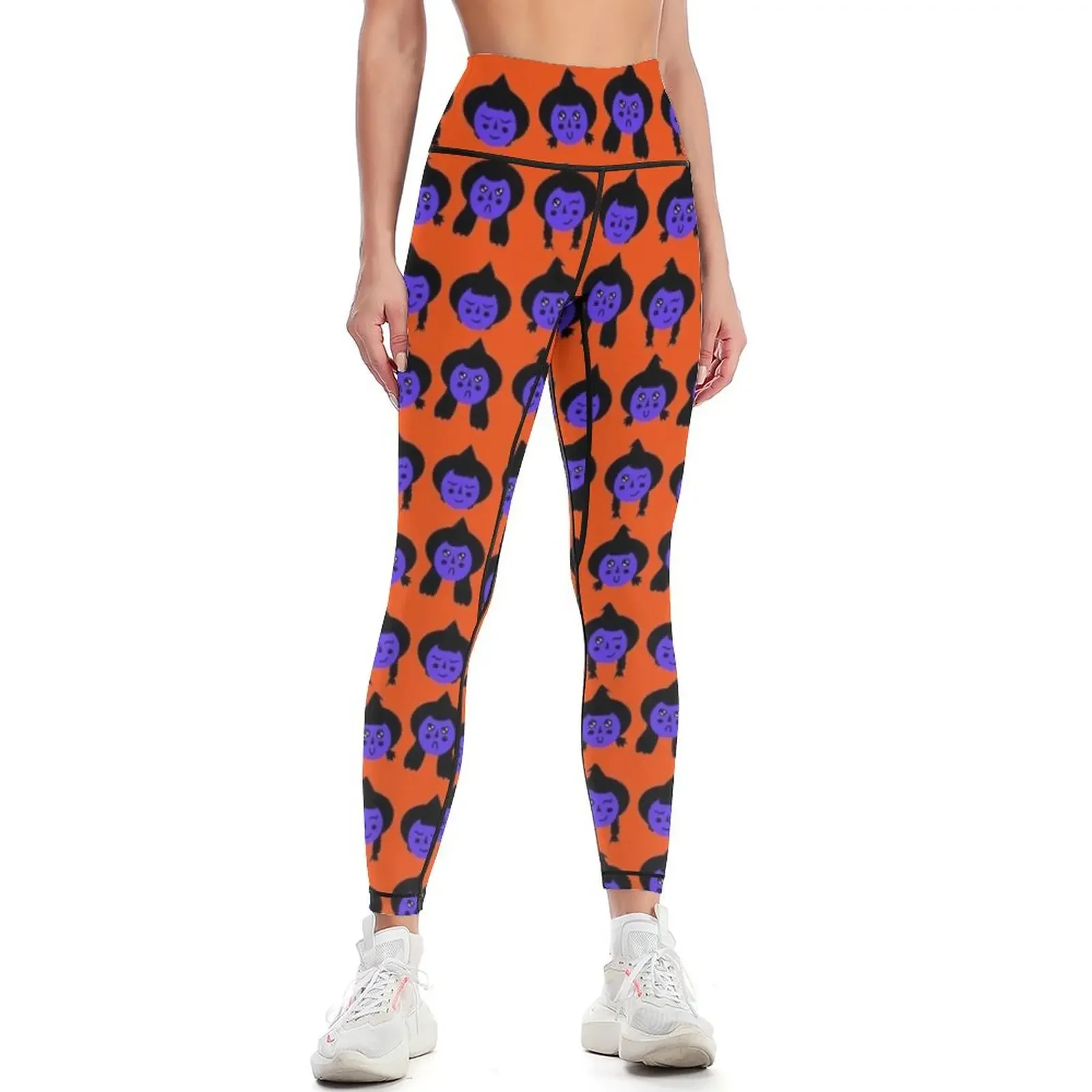 

Violet & Fire Orange Cute Witch Faces Pattern Leggings for fitness Sports female Sports pants woman Womens Leggings