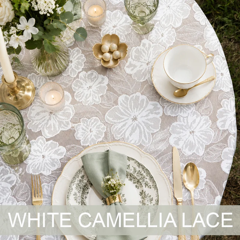 1PC Retro Lace Tablecloth Dust-proof Embroidered Table Cover Round Square Table Cloth for Valentine's Day Wedding Use Home Decor