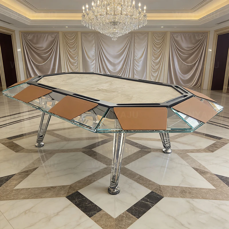 8-10 Player Glass Poker Table, Modern Luxury Tempered Round Card & Board Game Table, Multi-Function Gaming Furniture