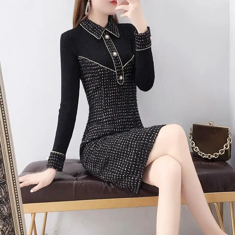 

Newest Office Dress Autumn Sundress 2024 Fashion Women Lapel Buttons Casual Suit Dress Short Sleeve Party Vestidos Robe V194