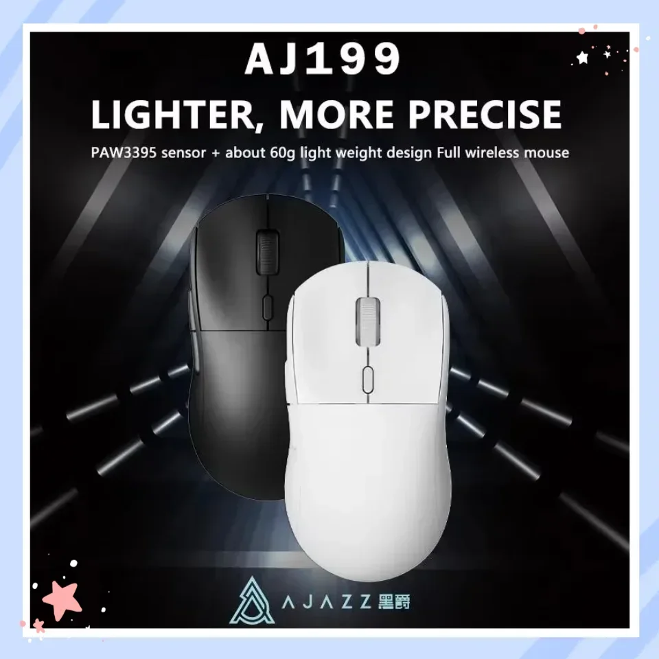 Ajazz Aj199 Wireless Bluetooth Dual-mode Mouse 4K PAW3395 26000DPI Human Physics Lightweight Gaming Mouse Accessories