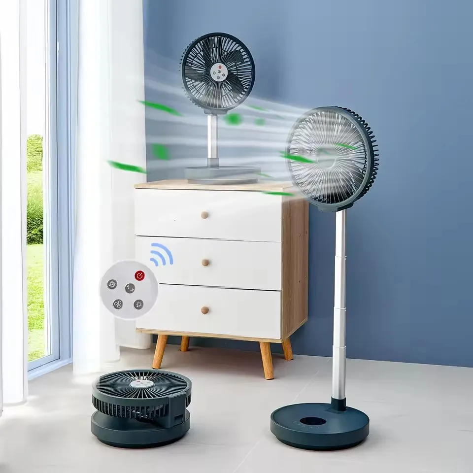 Portable Standing Fan with Remote Controller Foldable Desk Fan 10 Inch Fan Blade Rechargeable Powered Pedestal