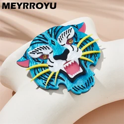 MEYRROYU Cartoon Blue Fierce Tiger Brooches Women's Stylish Acrylic Material Animal Badge Gifts Pins Accessories Jewelry Брошь