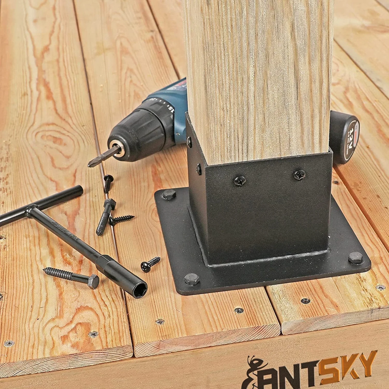 

Heavy Duty Column Anchor Matte Black Wooden Column Bracket Pavillion Deck Railing Support Firewood Rack Pavilion Rack