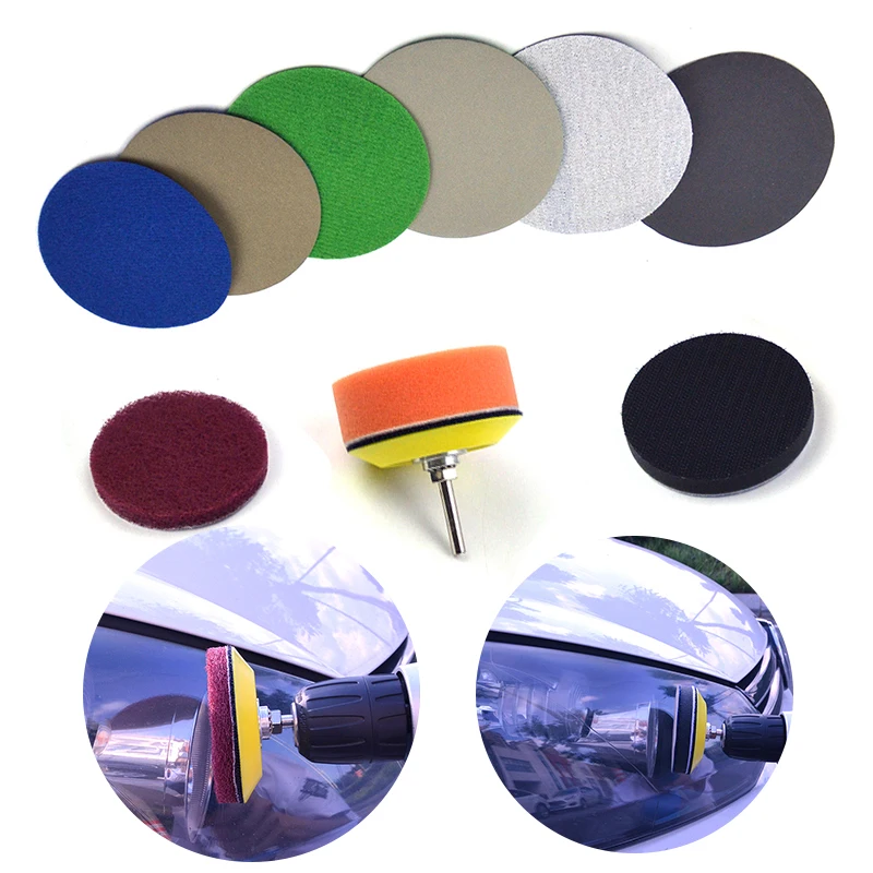 1set 3inch Sandpaper 1000 3000 7000 Grit Sanding Pad With 6mm Connecting Rod Auto Headlight Scouring Polish Pad Abrasive Tools
