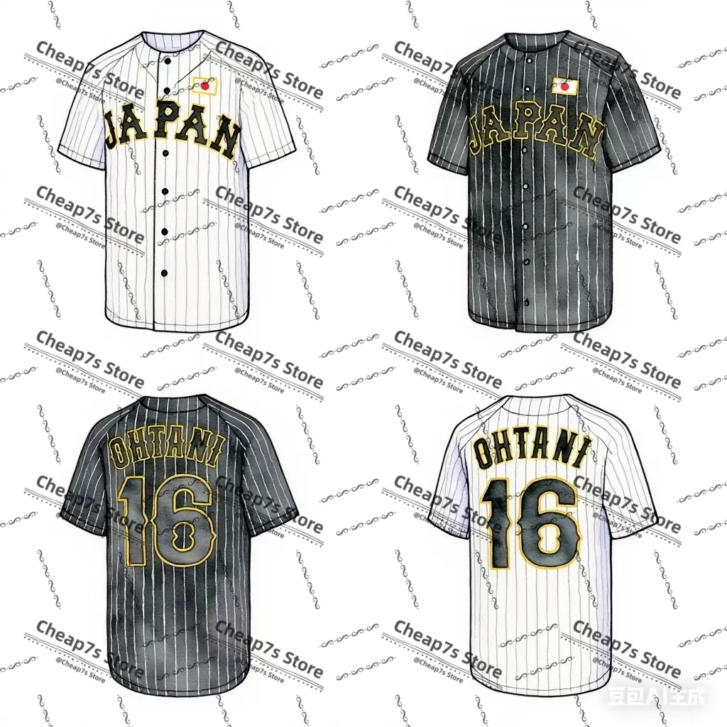 

Japan 16 OHTANI Baseball Jersey Oversize Outdoor Sportswear Embroidery Sewing Stripes Hip Hop Cloth High Street T-Shirts