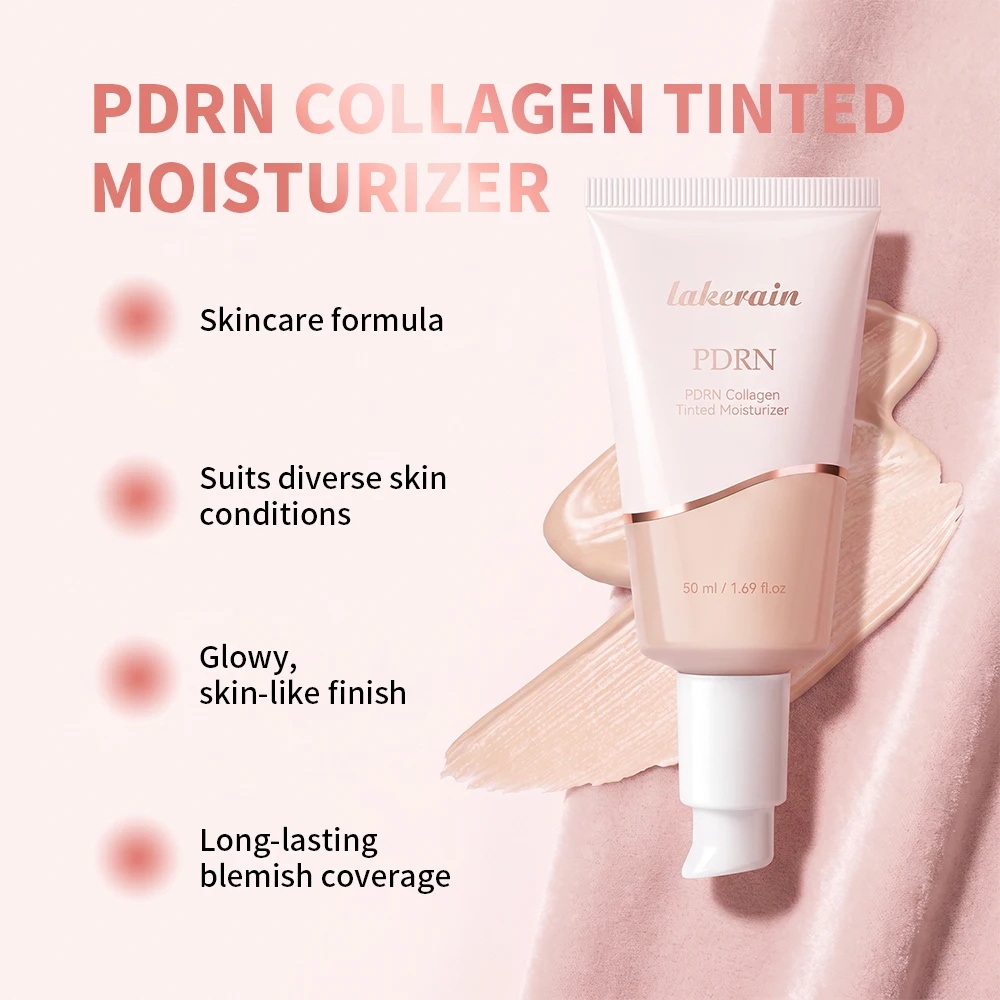 PDRN Collagen Tinted Moisturizer Long-Lasting Blemish Coverage All-Day Radiant Glow Base Foundation Woman Makeup 10 Shades