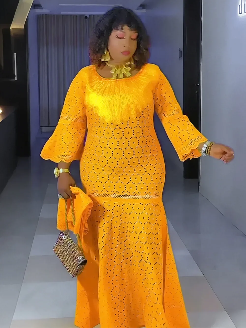 Plus Size African Party Dresses for Women 2024 New Fashion Dashiki Ankara Lace Wedding Gowns Elegant Muslim Maxi Dress Outfits