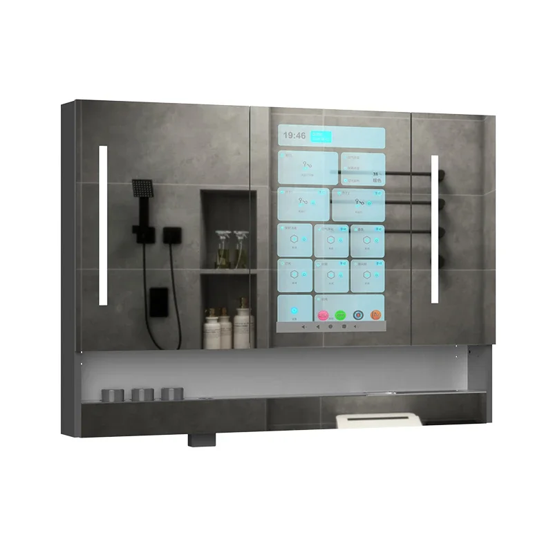 2025 Newest Arrival LED Mirror Bathroom Cabinet with Touch Screen Tumble Dry Sterilize Three Doors Vanity Home Appliance