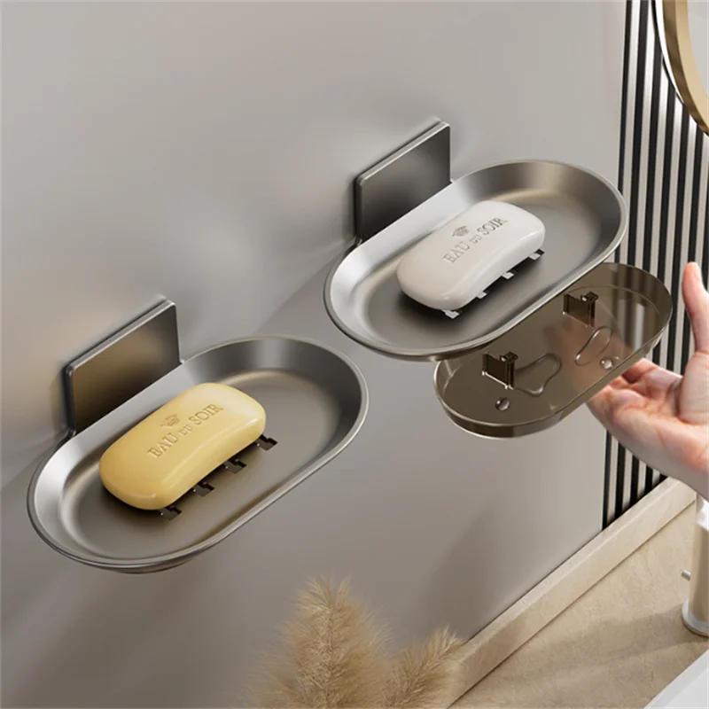 

1/2/3pcs Aluminum Alloy Soap Dish Wall Mounted No Punching Bathroom Kitchen Soap Sponge Holder Organizer Storage Rack Accessory