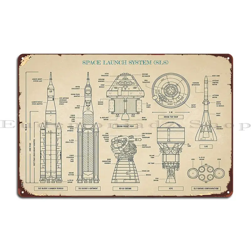 Space Launch System Sls Parchment Metal Plaque Poster Create Club Wall Plaque Wall Decor Designs Tin Sign Poster