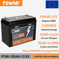 PowMr 12V 100Ah LiFePO4 Battery Pack 1280KWh Grade A Parallel Series 4S BMS 100A Solar Energy Rechargeable Cell Pack For RV Boat
