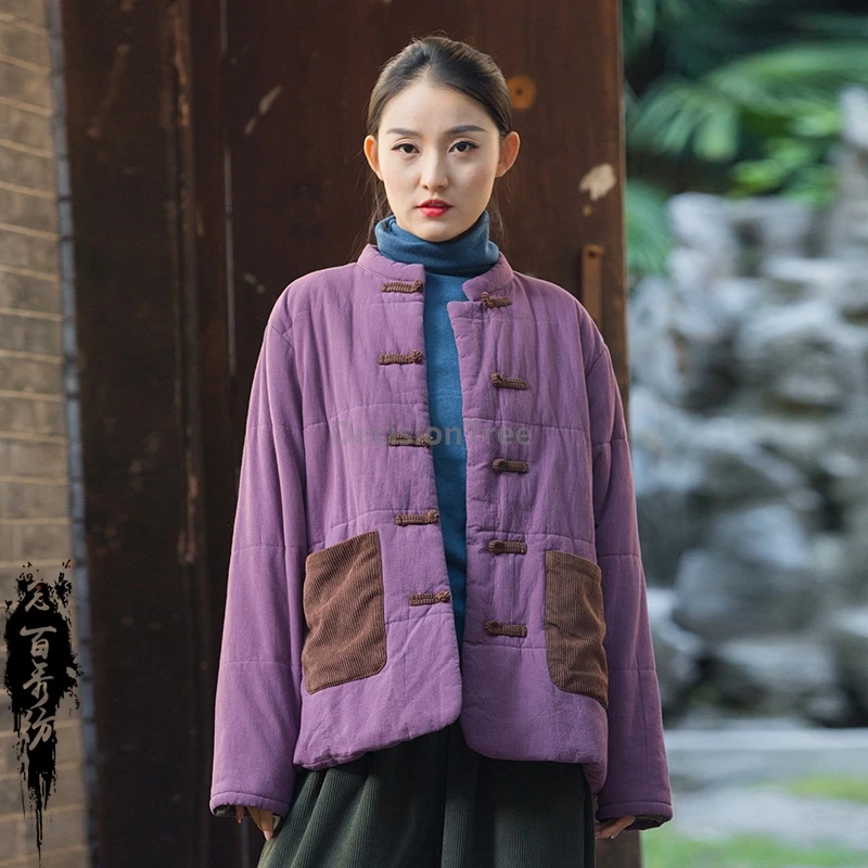 

2025 fashionable patchwork retro ethnic style cotton linen coat elegant chinese thicken warm coat zen temperament clothing h008