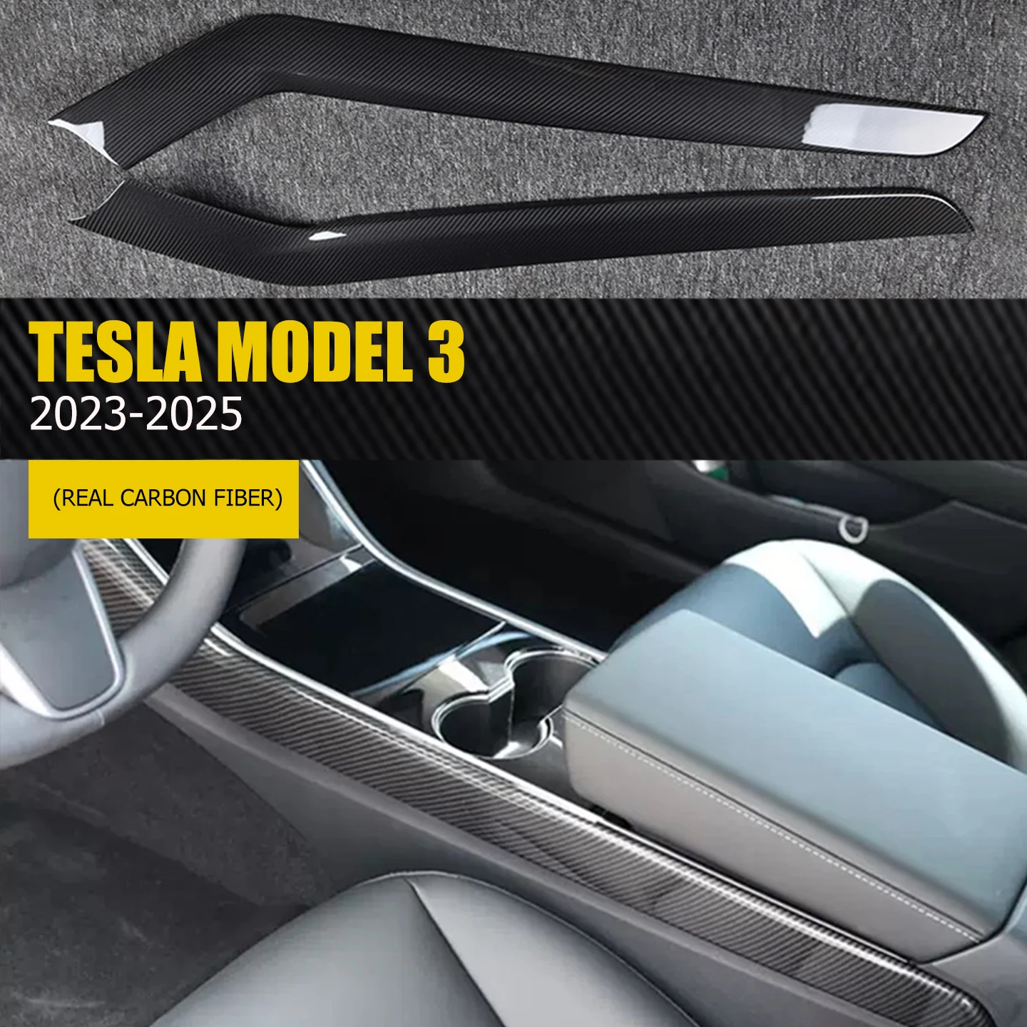 Real Carbon Fiber Center Control Trim for Tesla Model 3 (2023-2025) Enhance Your Vehicle's Aesthetic with Premium Body Kit Acces