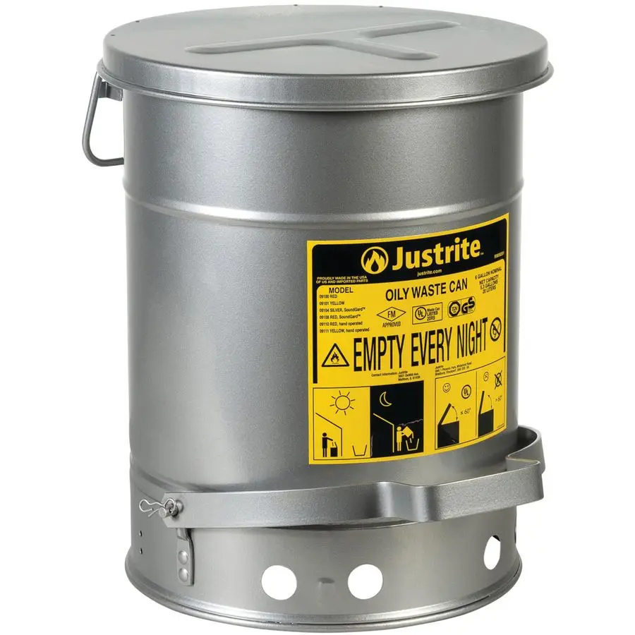 

Масляная мусорная банка из оцинкованной стали на 6 галлонов, металлическая масляная тряпка 16 x 12 с бесшумной самозакрывающейся крышкой для масляной тряпки