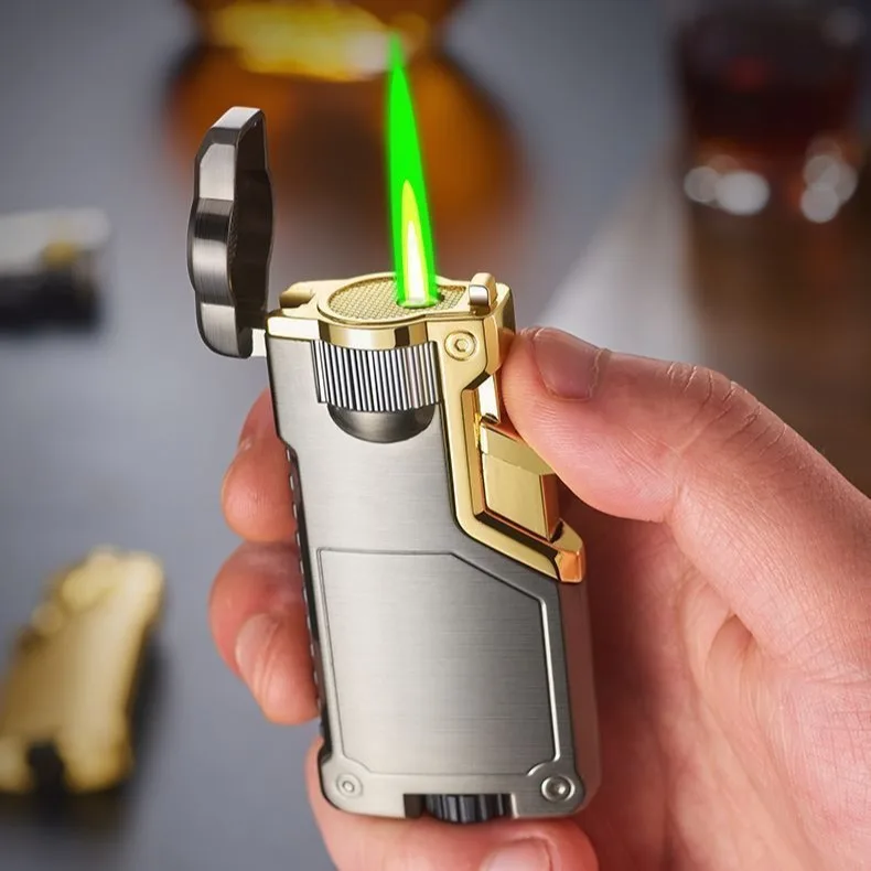 High-end three-color flame metal inflatable windproof lighter business type men's cigarette lighter