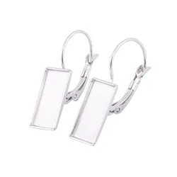 20pcs Stainless Steel Leverback Earring Base Blanks fit 7x15mm Rectangle Cabochon Setting Trays Diy Jewelry Making Findings