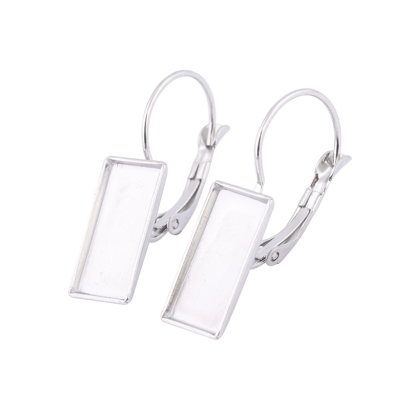 20 sztuk ze stali nierdzewnej Leverback podstawa kolczyka wykroje fit 7x15mm prostokąt Cabochon ustawienie tace Diy komponenty do wyrobu biżuterii