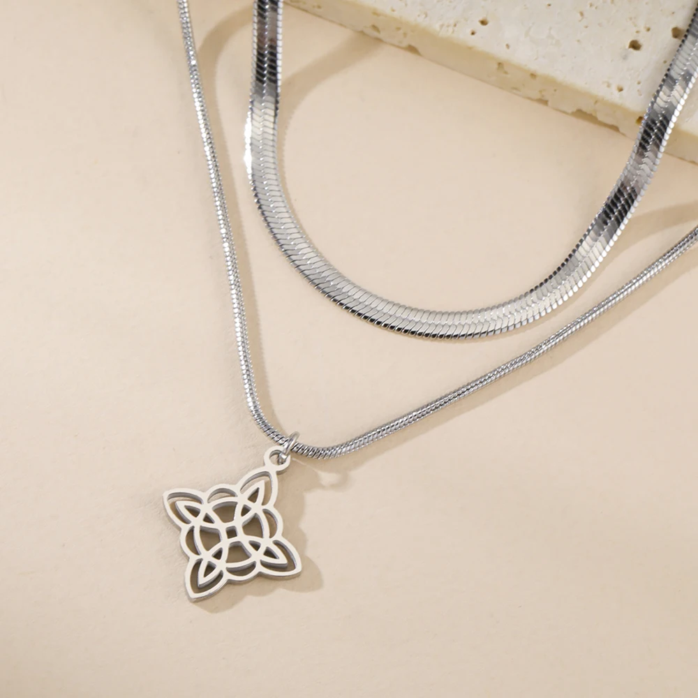 Dawapara Wiccan Witch Knot Necklace Good Luck Irish Knot Spiritual Charm Sacred Cross Necklace Stainless Steel Jewelry