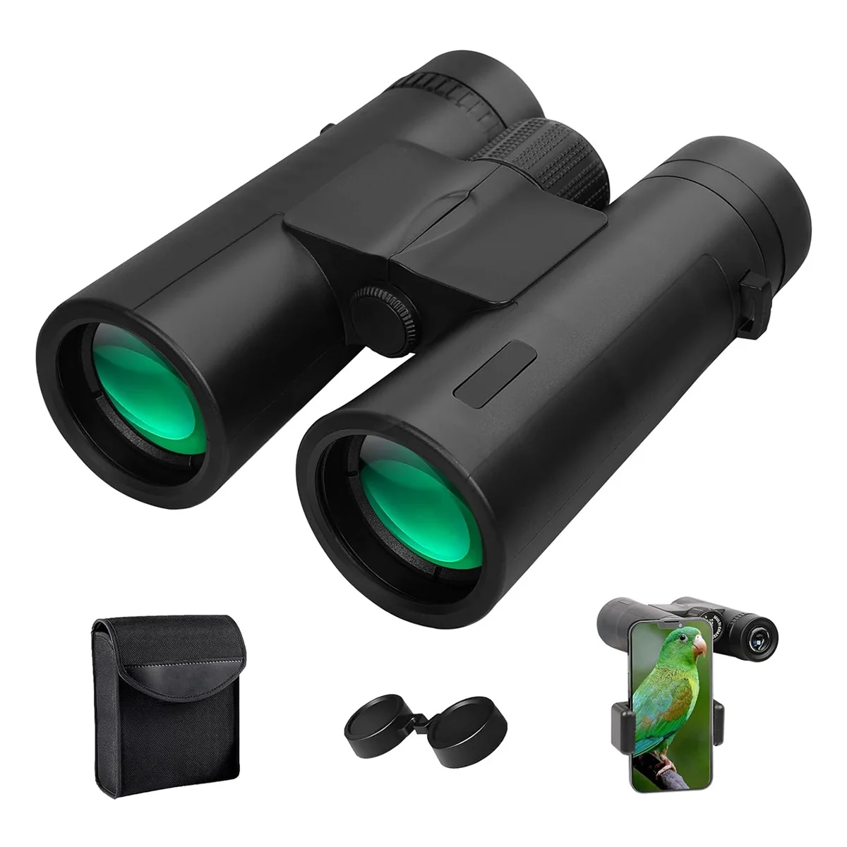 12x42 High Power Binoculars with Phone Adapter Waterproof Low Light Vision Binoculars for Bird Watching, Hunting, Travel