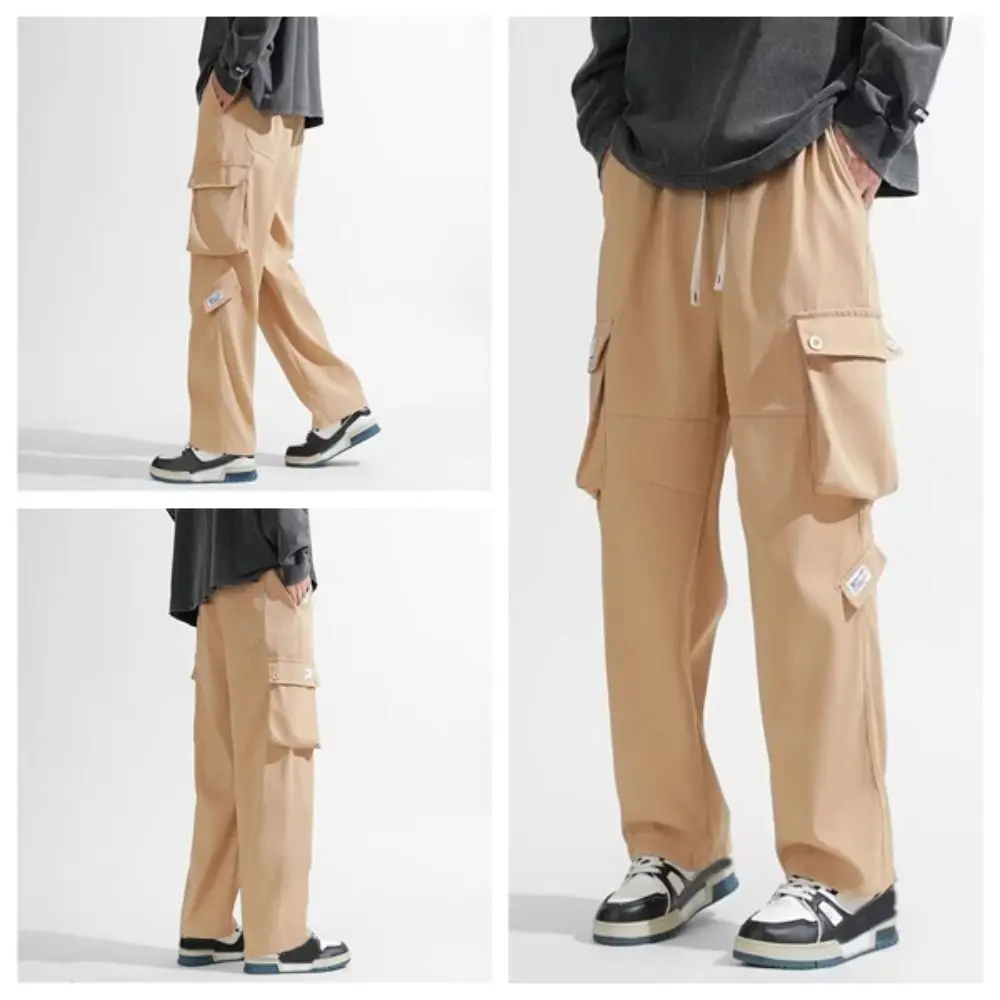 

Casual Drawstring Wide Leg Sweatpants Y2K Multi-pockets Baggy Cargo Pants High Waisted Loose Men Joggers Trousers Male