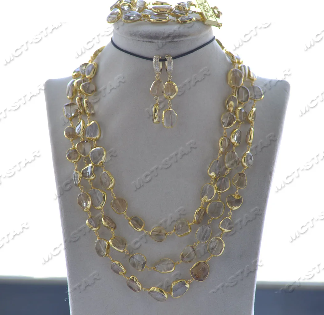 

Z11914 13mm Baroque CitrineCrystal Gold-Plating Chain Necklace Bracelet Earring