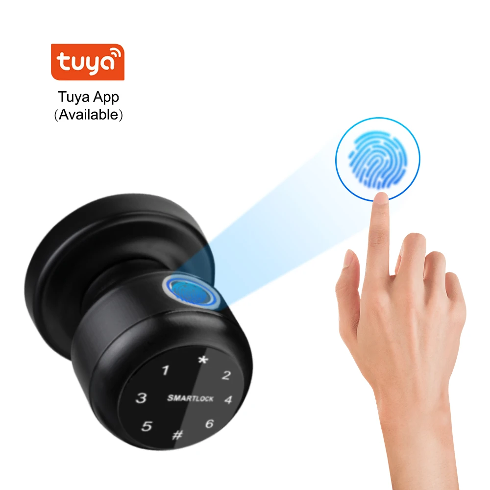 

New Release Bedroom Tuya App Biometric Intelligent Fingerprint Password Remote Safety Security Smart Knobs Lock Door Lock