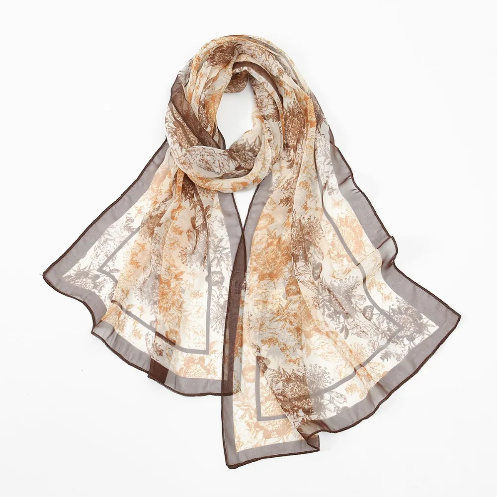 

Elegant Design Chiffon Scarf Print Pattern Classic Style Shawl Wrap Breathable Lightweight Sun Protection Scarf