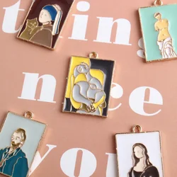 10pcs/lot Master Oil Painting The Smile of Mona Lisa Enamel Charms 15*24mm Pendants Floatings DIY Jewelry Making Handmade Craft