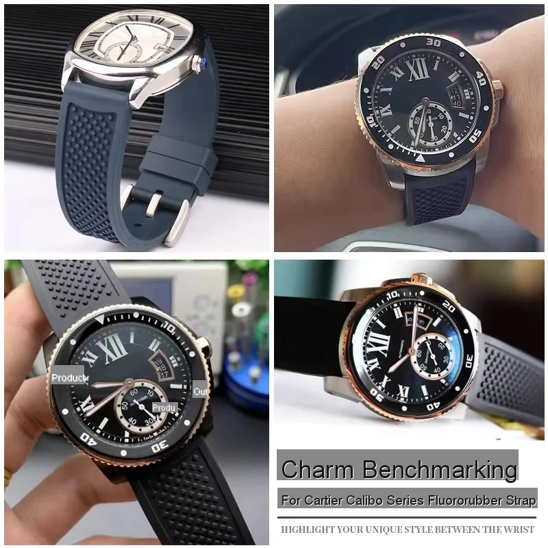 23mm 24mm fluororubber watch strap for Cartier Calibre Diver W7100056 WSCA0010 W7100015 W7100041 men sports waterproof bracelet