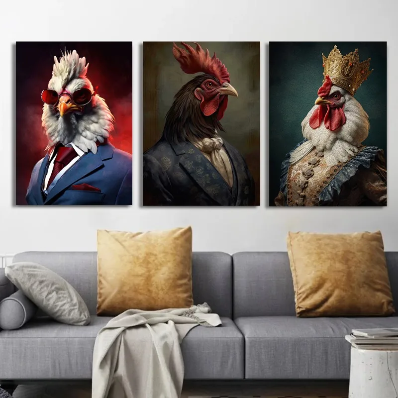 Victorian Animal Chicken Rooster Poster Wall Art Canvas Painting Print Pictures Living Room Home Decor Cuadros