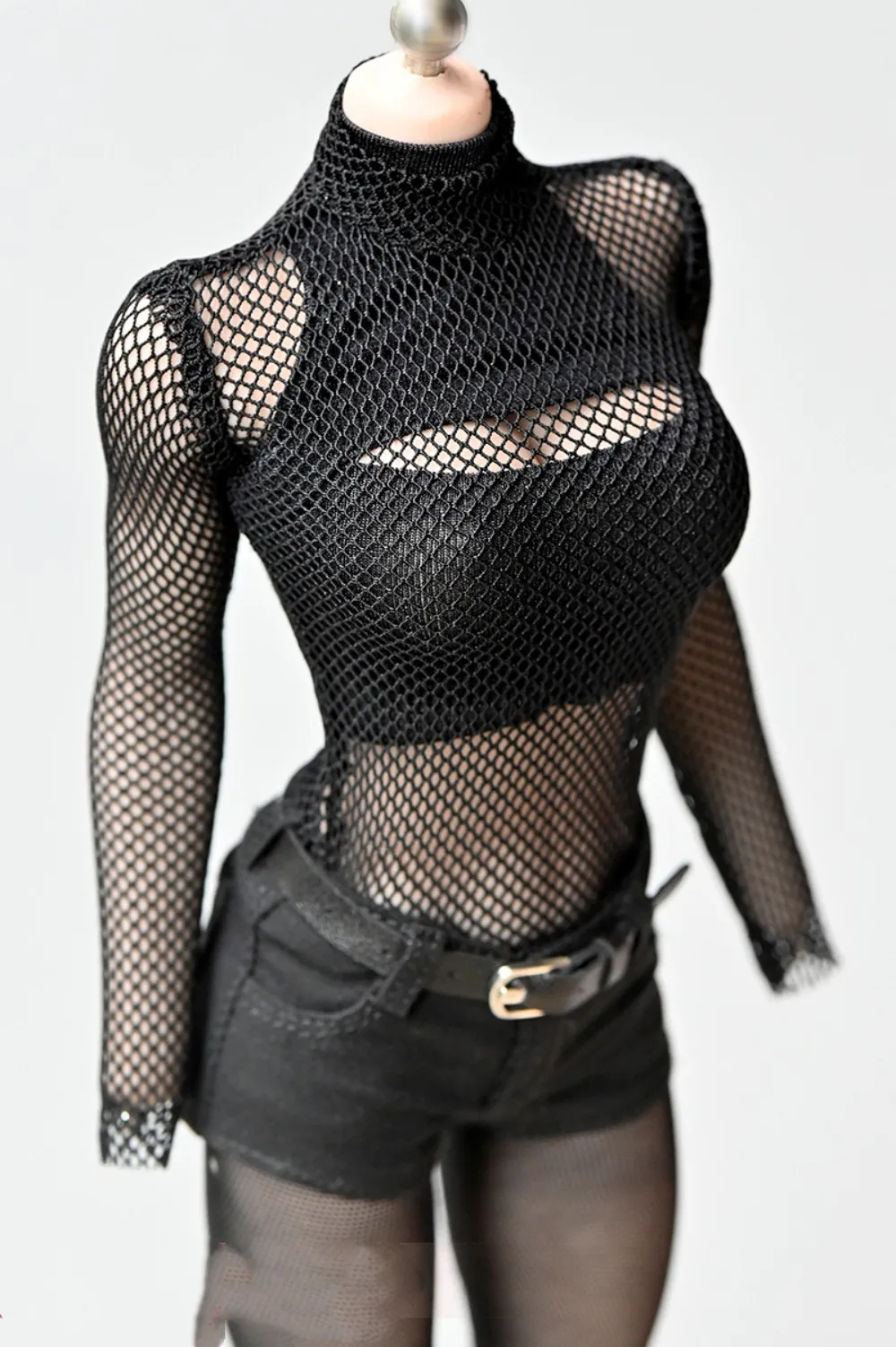 1/6 Mesh T-shirt Fishnet Top Suit Casual Long Sleeve Vest Shorts  Clothes Model Fit 12