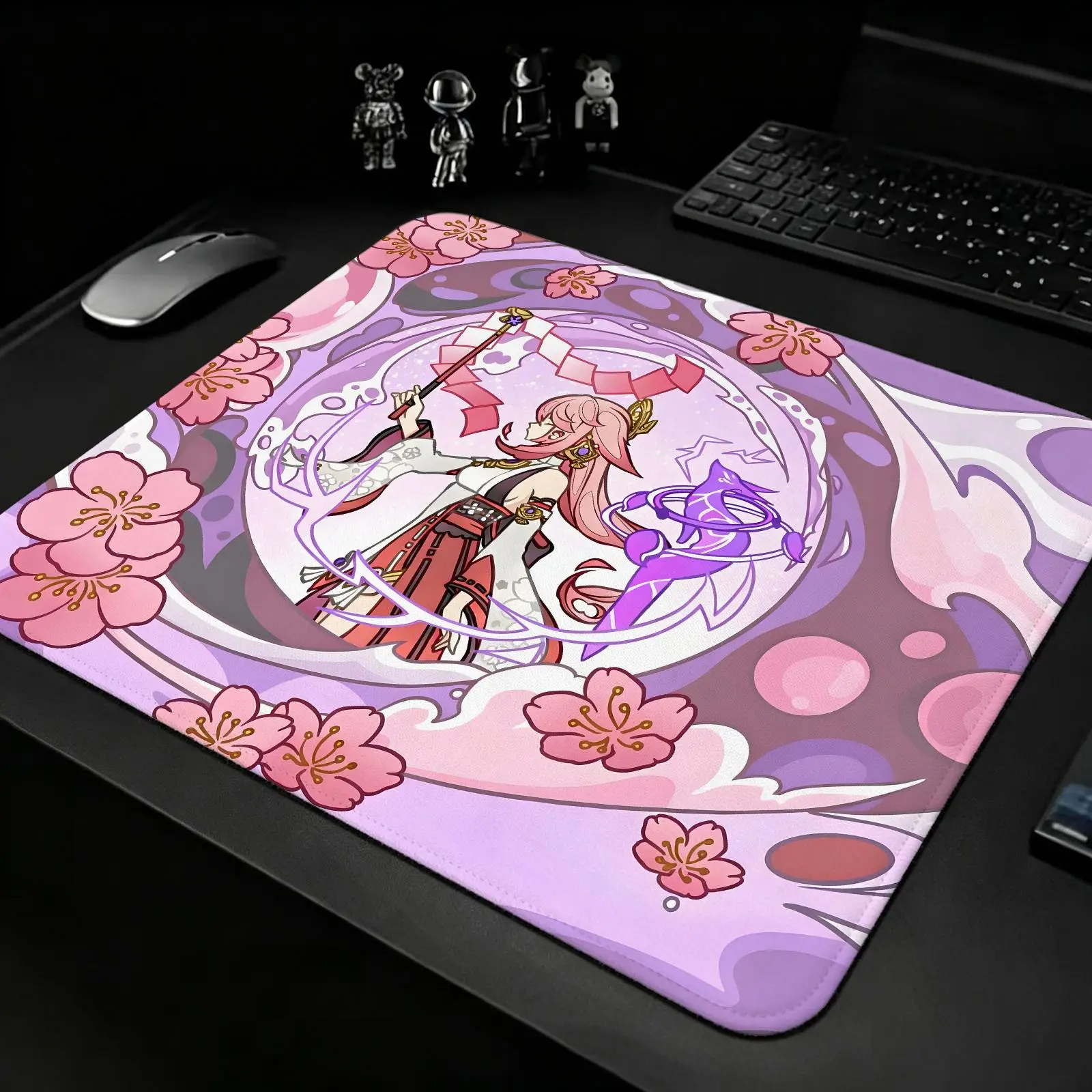 Genshin Impact Yae Miko Mouse Pad Reinforced Stitched Edge,Portable Non‑Slip Pad for Laptop Office & E‑Sports Game Play