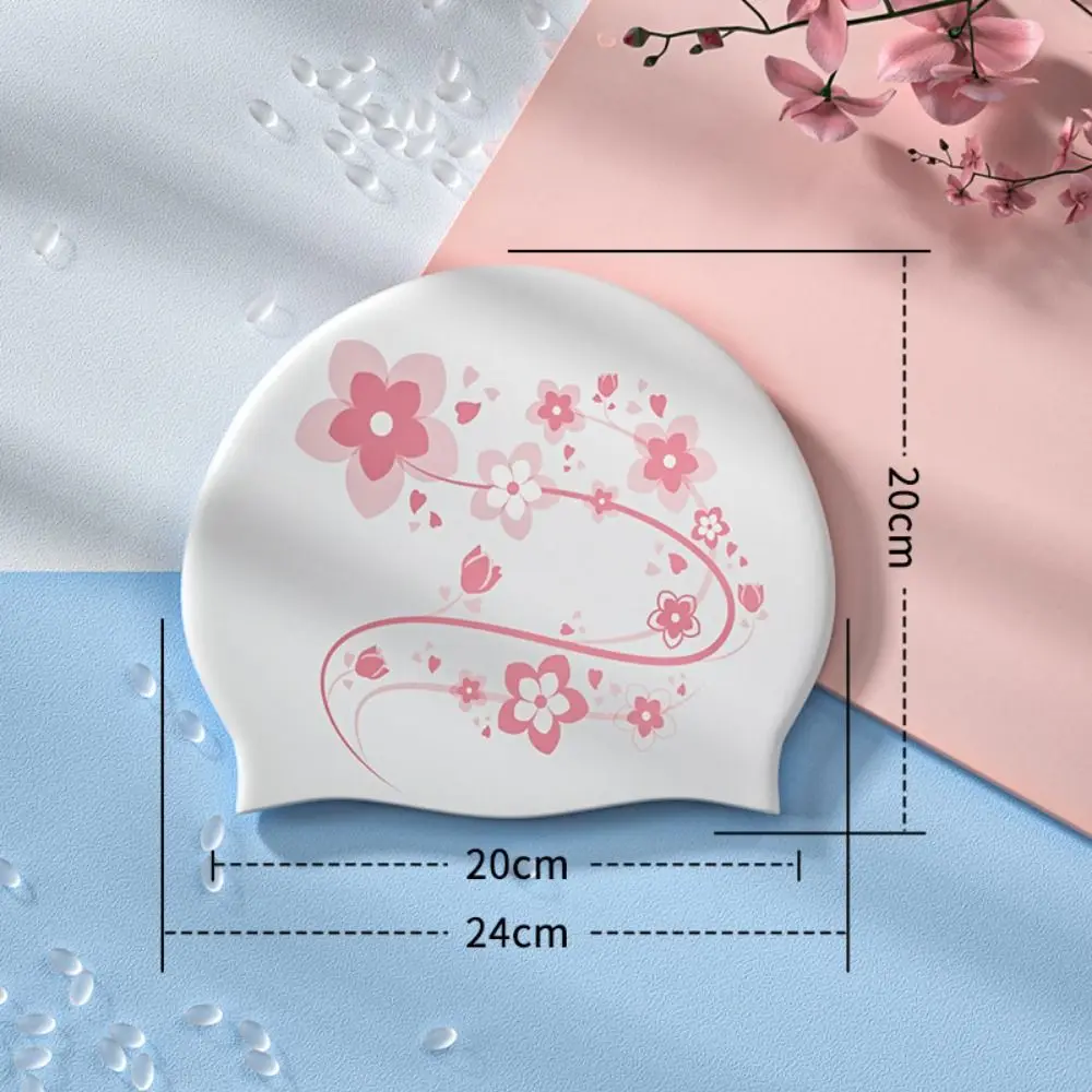 Silicone Swimming Cap High Elastic Waterproof Swim Pool Hat Lightweight Flower Pattern Diving Cap Big Head Circumference