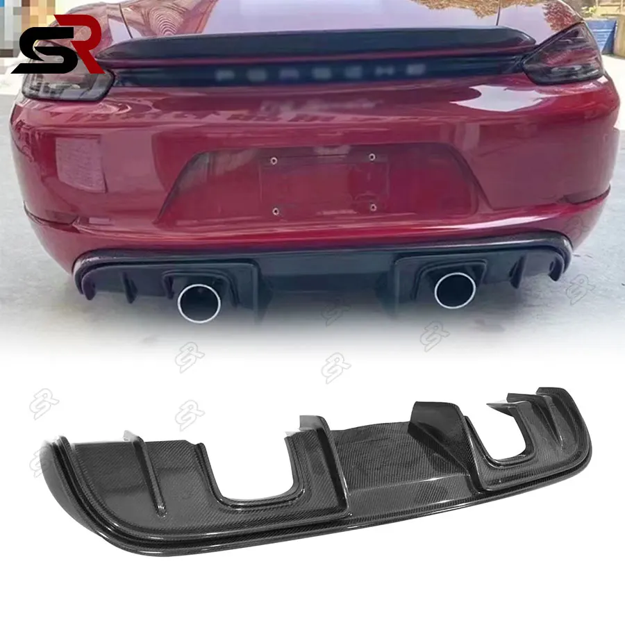 Rear Diffuser Lip Splitters Cover fit for Porsche 718 Cayman Boxster Real Carbon Fiber Bumper Protector Double out FRP 2016-2022