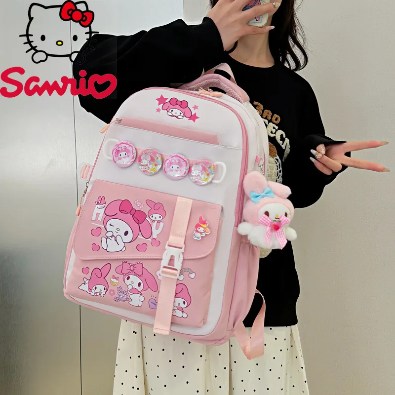  Cinnamoroll Backpack Badges Plush Pendant Casual Cute Cartoon Shoulder Bag Adjustable Shoulder Strap Ultralight Gear
