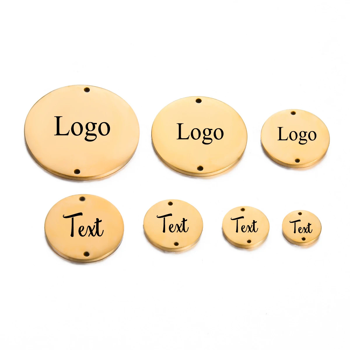 10Pcs Laser Engraved Polished Stainless Steel Connector Charms Personalized Round Custom Logo Round Disc Logo Jewelry Tags